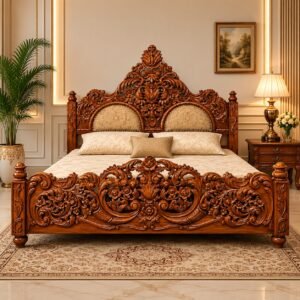 Royal Ornate Carved Wooden Bed