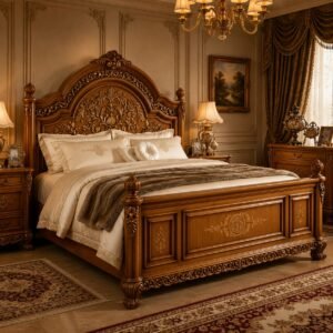 Royal Hand-Carved Wooden Panel Bed