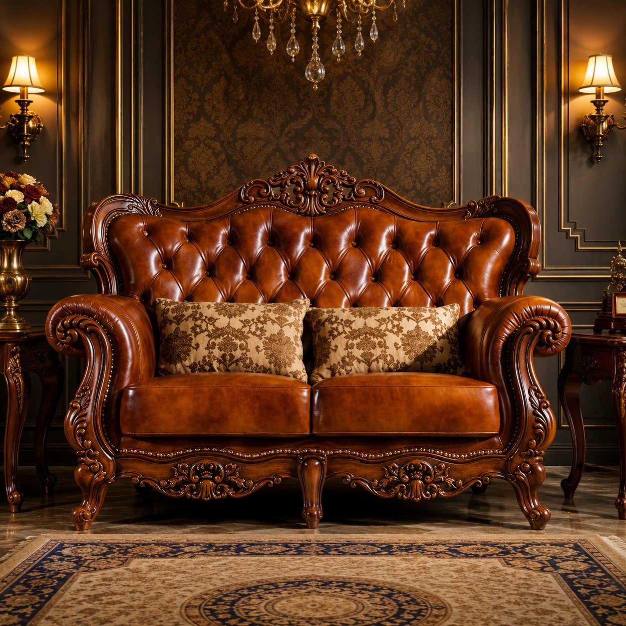 Classic Chesterfield Tufted Leather Sofa