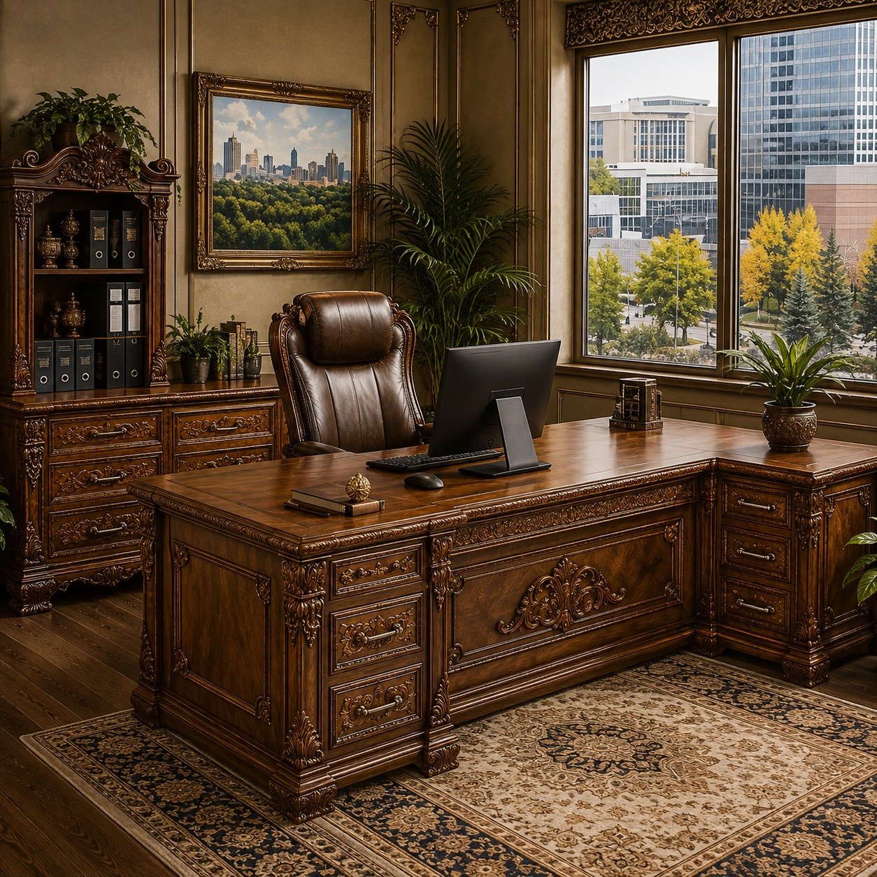 Royal Executive Carved Wooden Office Desk