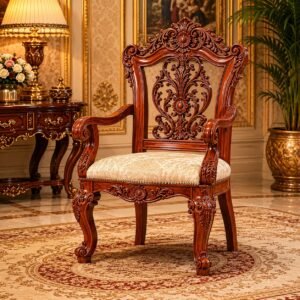 Royal Hand-Carved Wooden Armchair