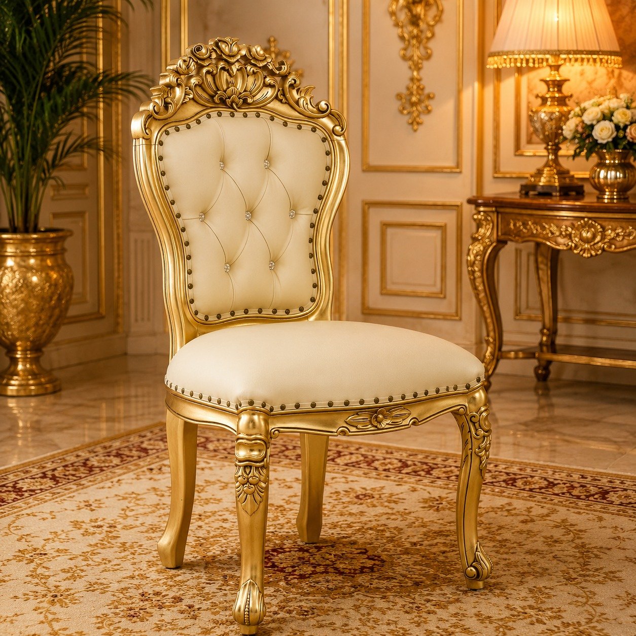 Royal Gold Carved Upholstered Dining Chair