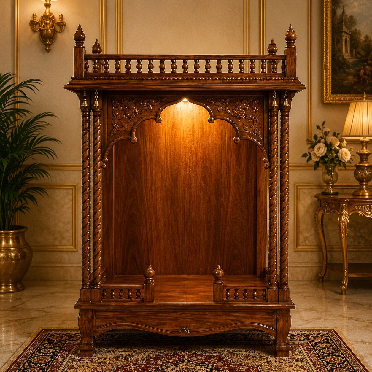 Royal Handcrafted Wooden Mandir Temple Cabinet