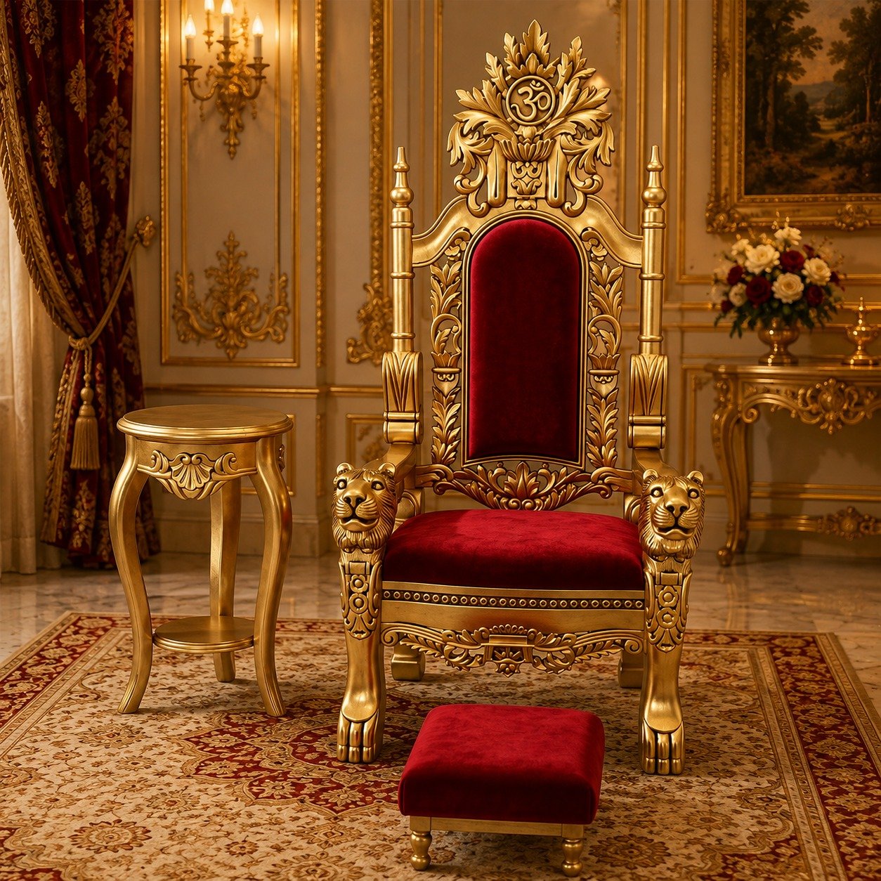 Royal Red & Gold Guruji Chair