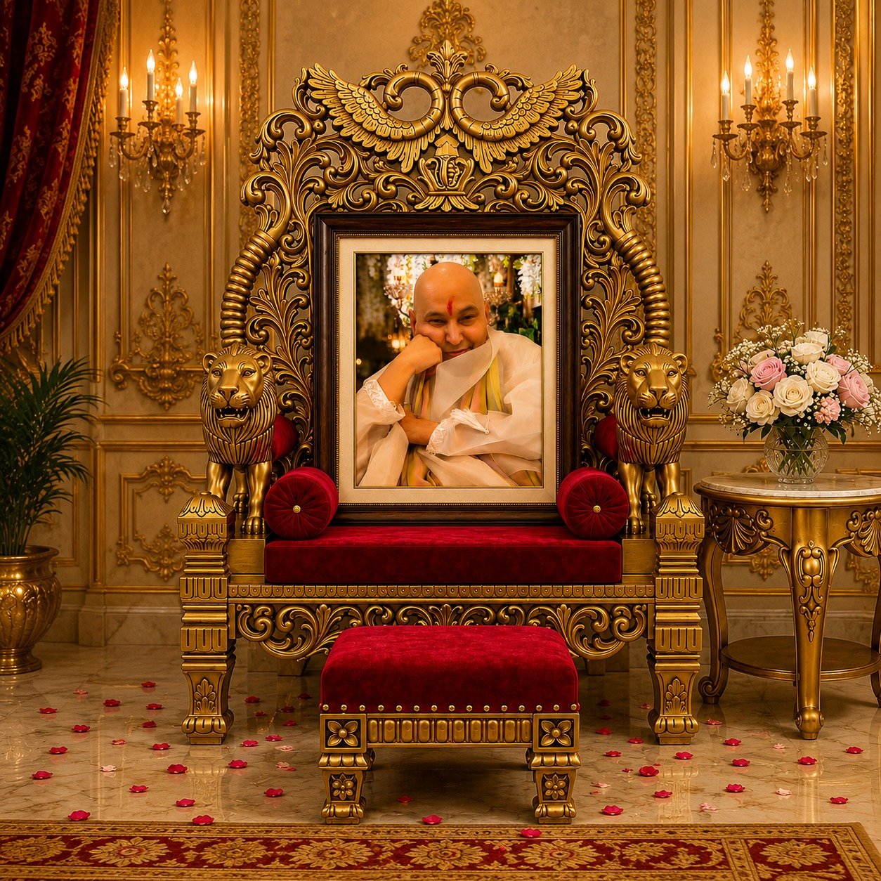 Royal Red & Gold Guruji Darbar Chair