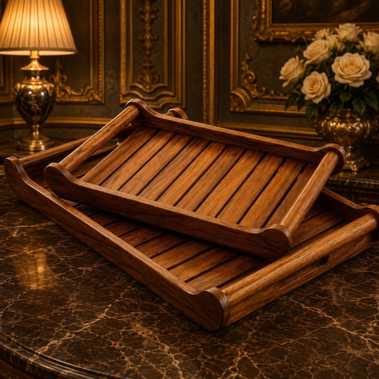 Classic Wooden Serving Tray with Raised Edges
