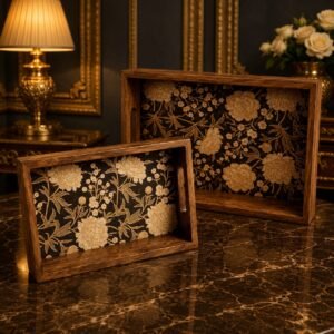 Decorative Wooden Serving Tray with Floral Design