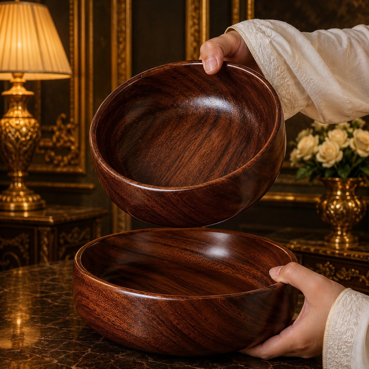 Deep Wooden Serving Bowl Set