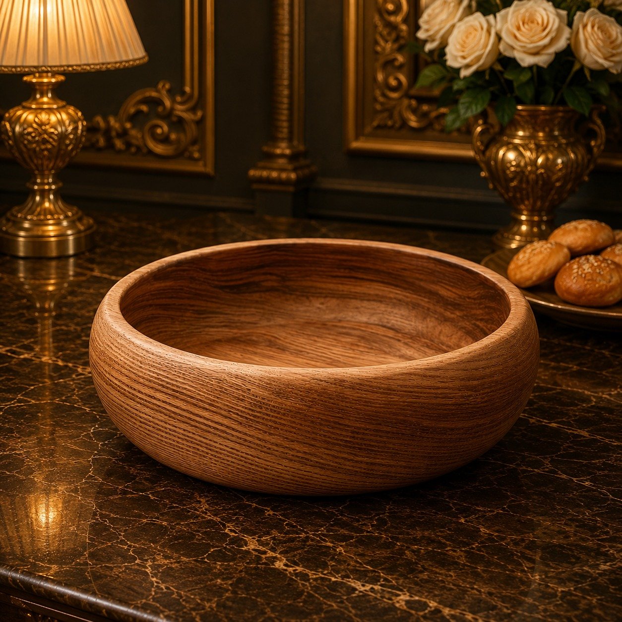Wide Wooden Serving Bowl