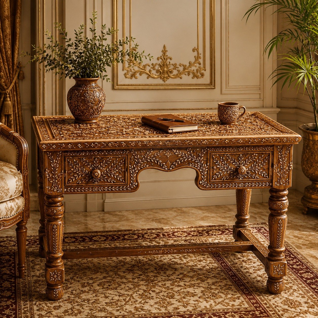 Heritage Carved Wooden Study Table