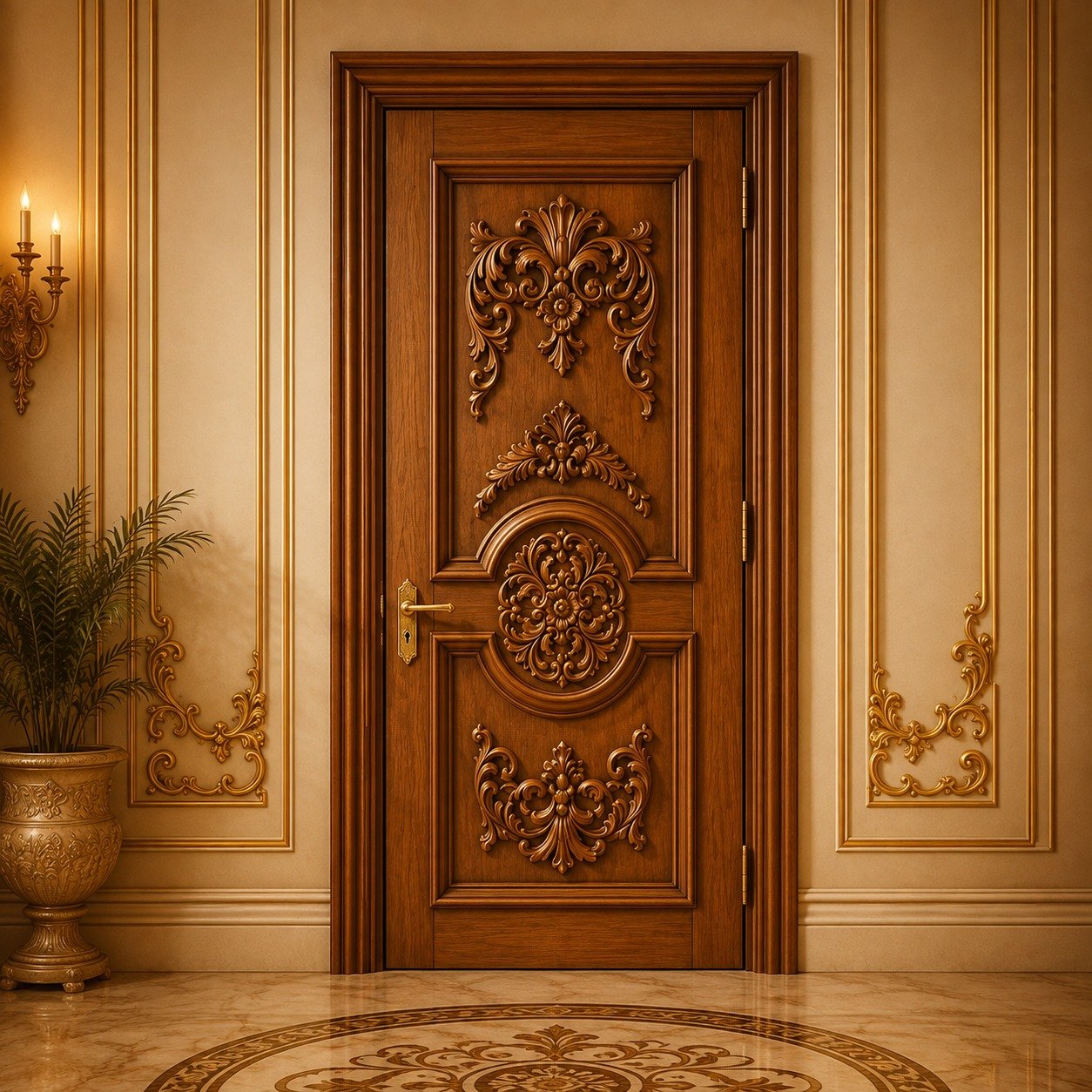 Imperial Floral Carved Wooden Door