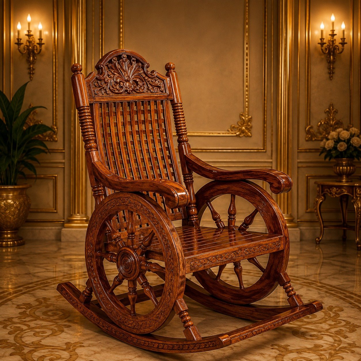 Royal Heritage Carved Wooden Rocking Chair