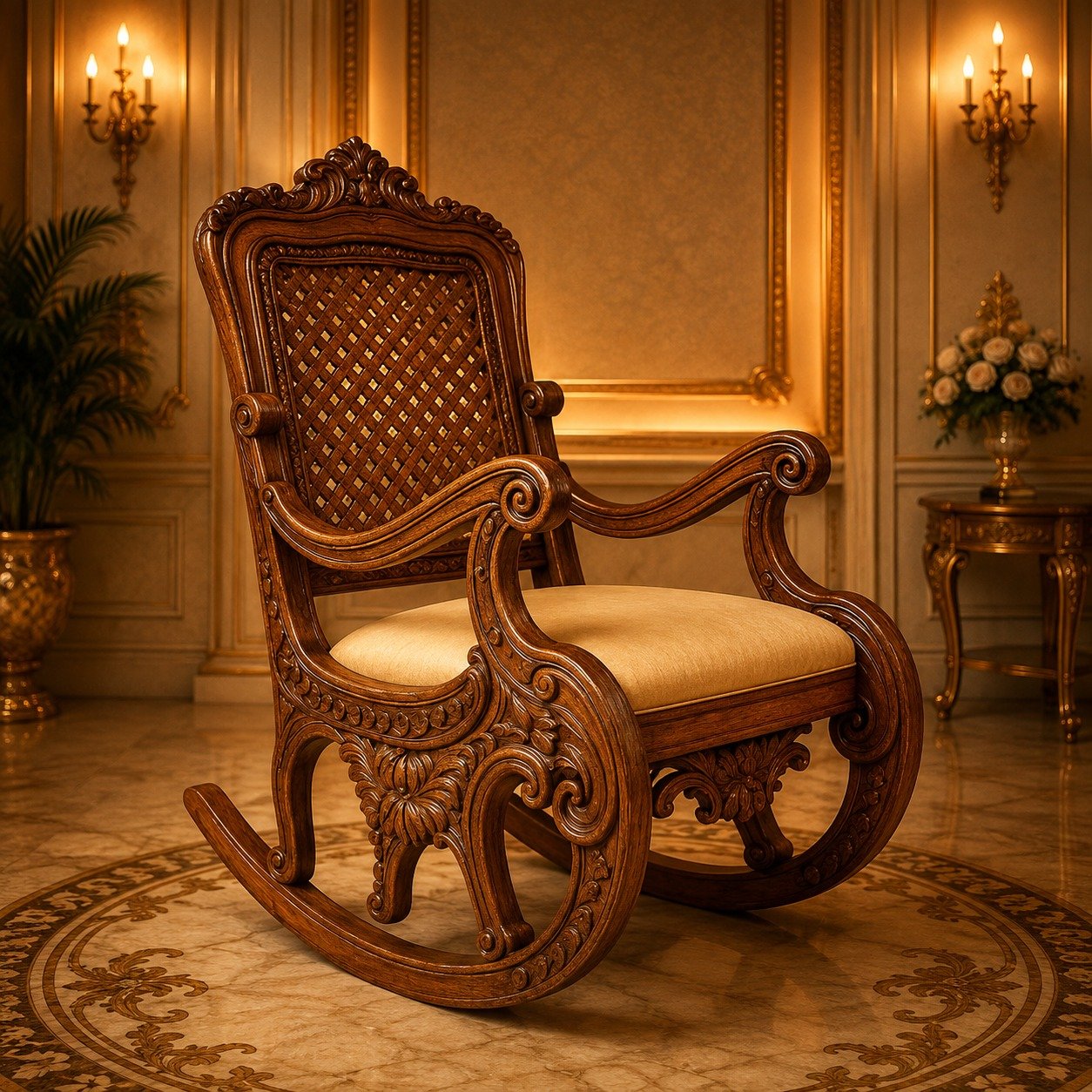 Regal Carved Rosewood Rocking Chair