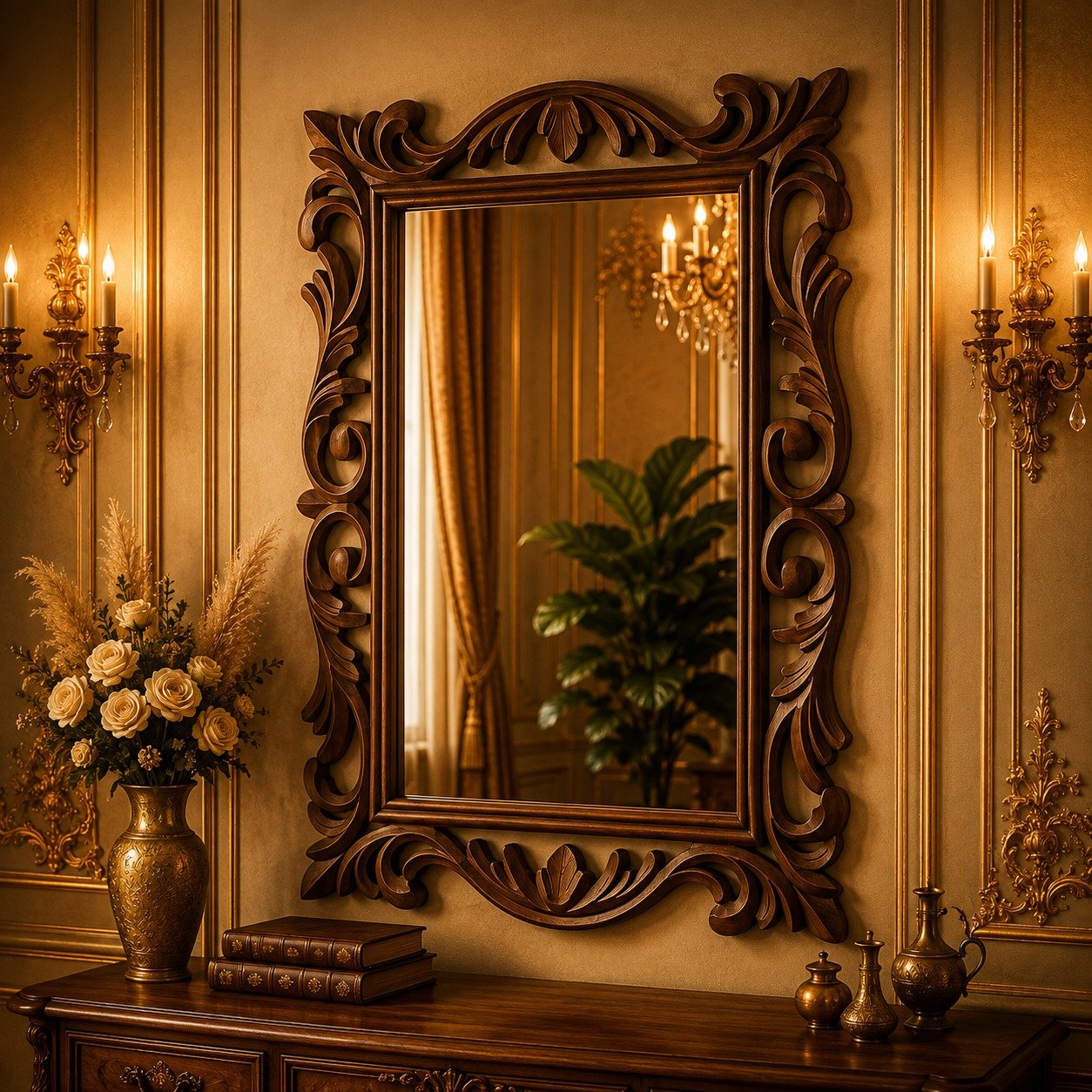 Carved Wooden Wall Mirror