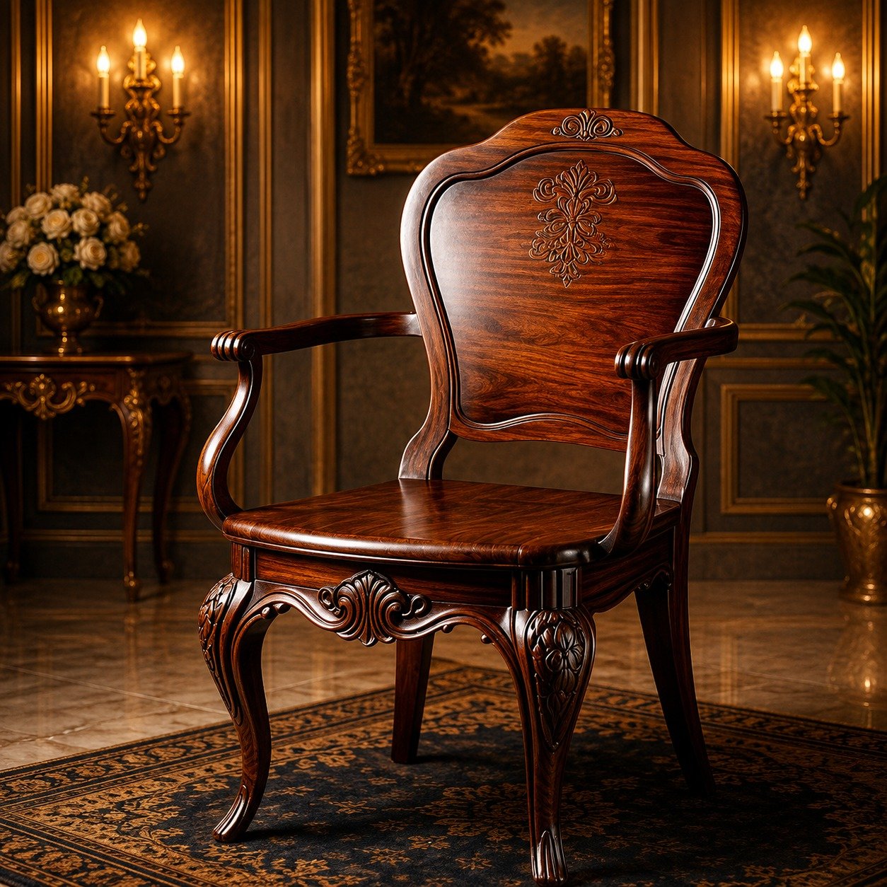 Royal Carved Wooden Armchair