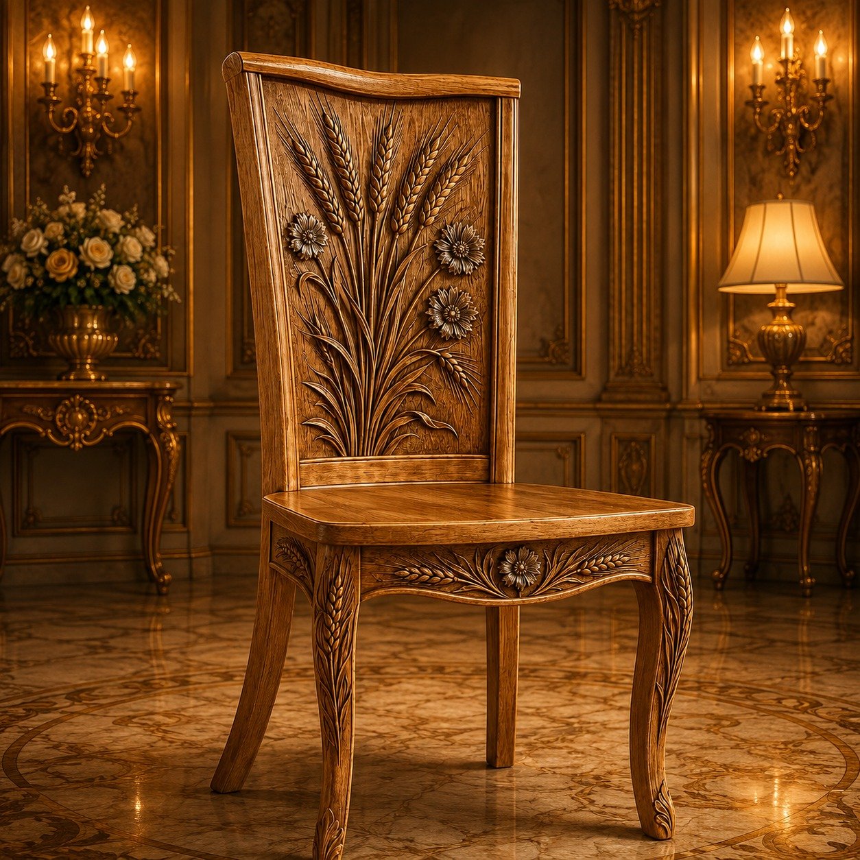 Heritage Wheat Carved Wooden Chair