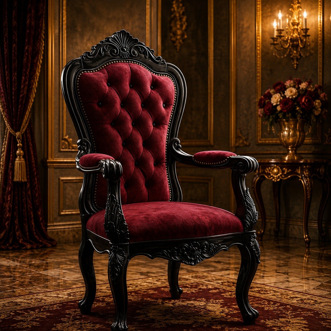Imperial Velvet Carved Armchair