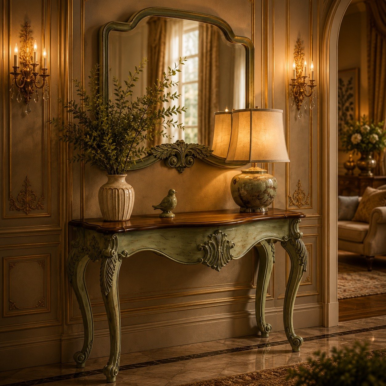 Vintage Elegance Carved Console Table